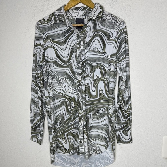 Lysse Schiffer Long Sleeve Button Down Shirt size Small Stretch Tunic Pocket - Picture 2 of 7